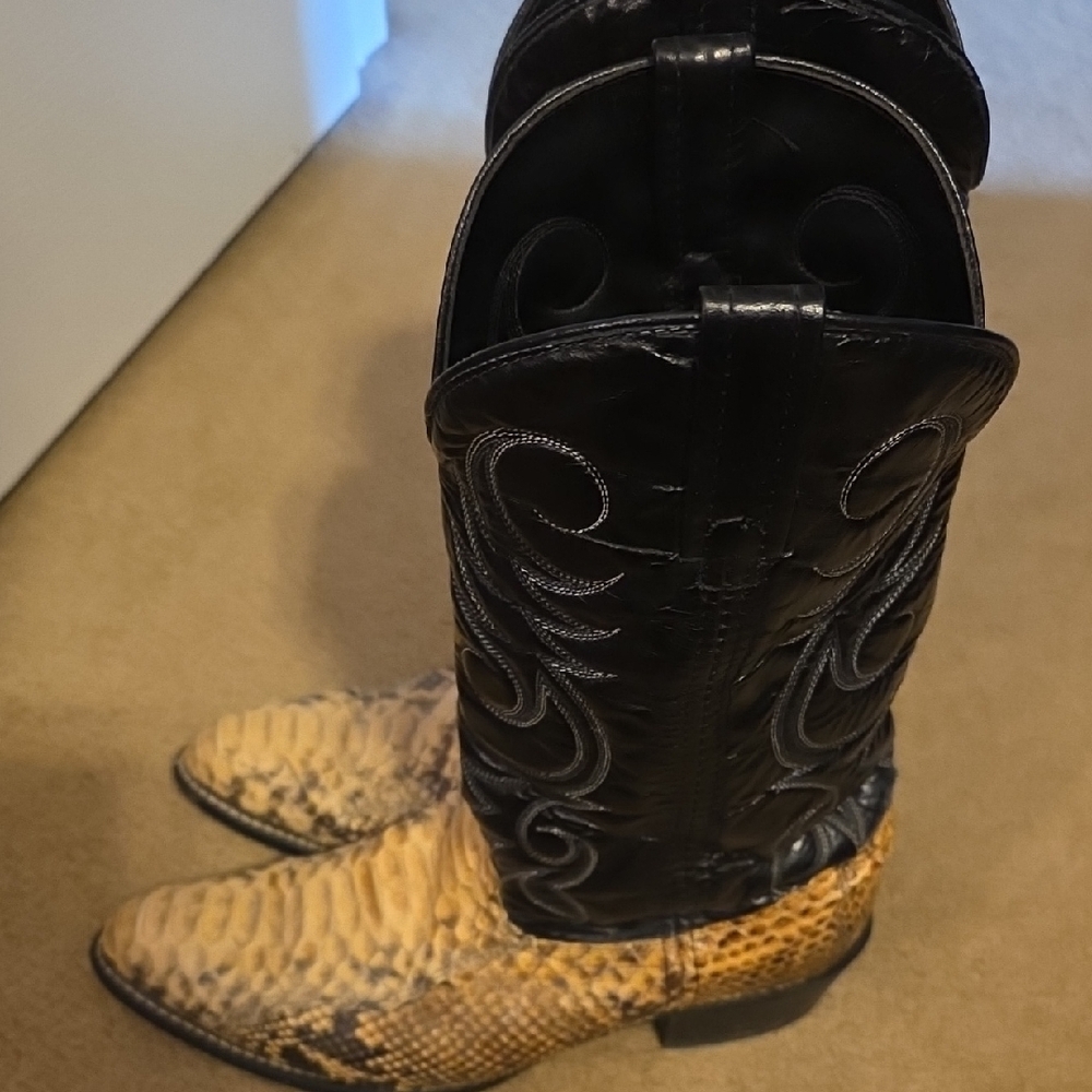 Acme Vintage Python Snack Skin Cowboy Boots 9EW Black Brown - Picture 5 of 10